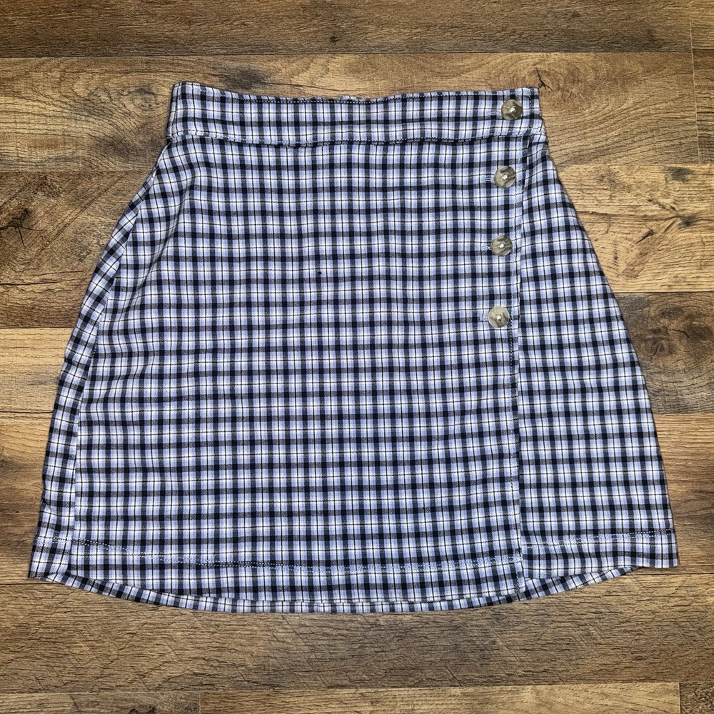 Hollister Ultra High Rise Advanced Stretch Skirt Size XS Blue Plaid Buttons